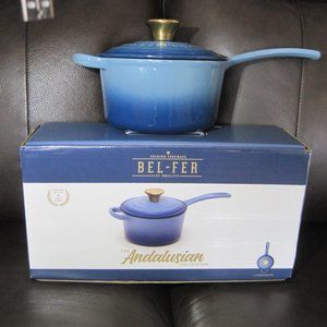 BEL FER Cast Iron Enameled CASSEROLE PAN w/ LID  1 3/4 Qt, NEW.